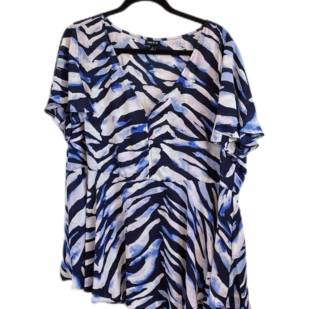 Torrid Zebra Striped Animal Print Blouse Blue Black White Mobwife Plus Size 2X